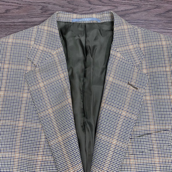 Hickey Freeman Tan, Gold & Blue Plaid Blazer 40L - Picture 2 of 6